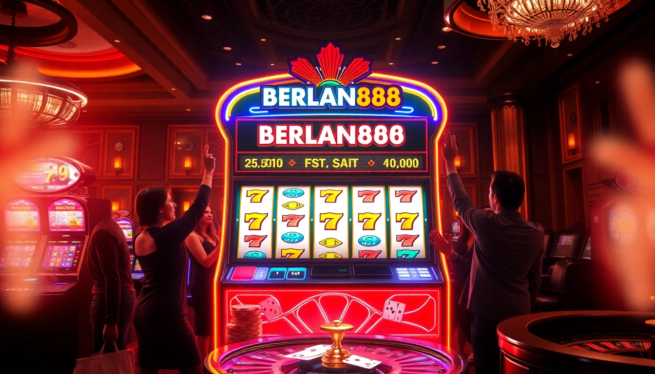 Excited players enjoying win celebrations at the BERLIAN888 casino slot machine.