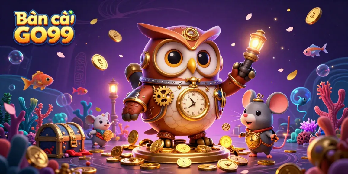 Engage in Bắn cá GO99 with dynamic underwater adventure featuring a steampunk owl and treasures.