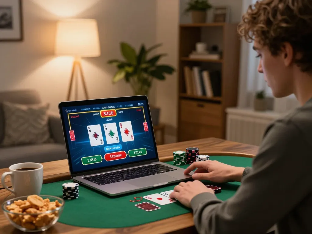Pemain HOKI368 terlibat dalam blackjack dealer langsung di rumah, menunjukkan strategi dalam perjudian online.