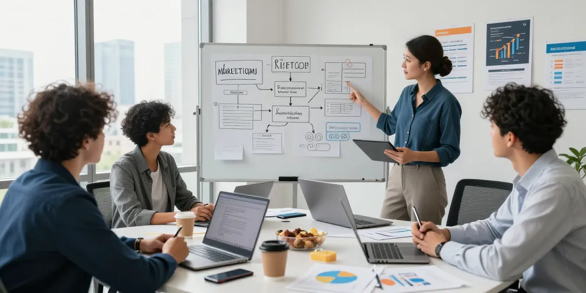 Tim profesional berdiskusi strategi bisnis uangemas99 di ruang kantor modern.