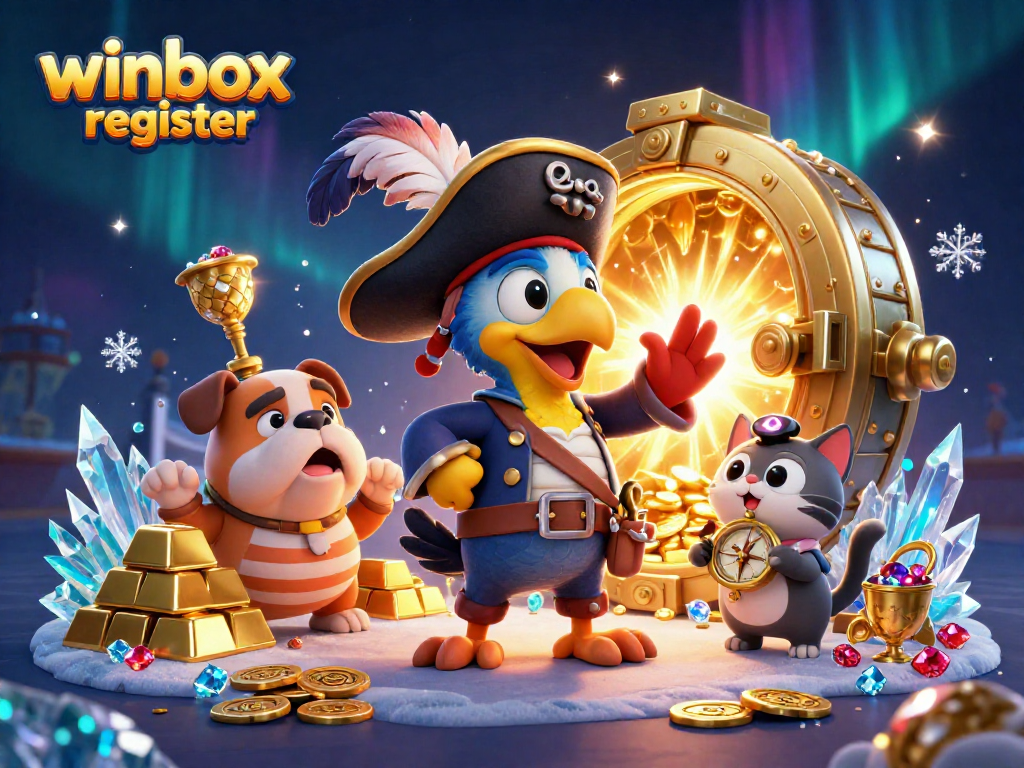 Engage with winbox register by creating your account in a captivating treasure-filled 3D casino scene.
