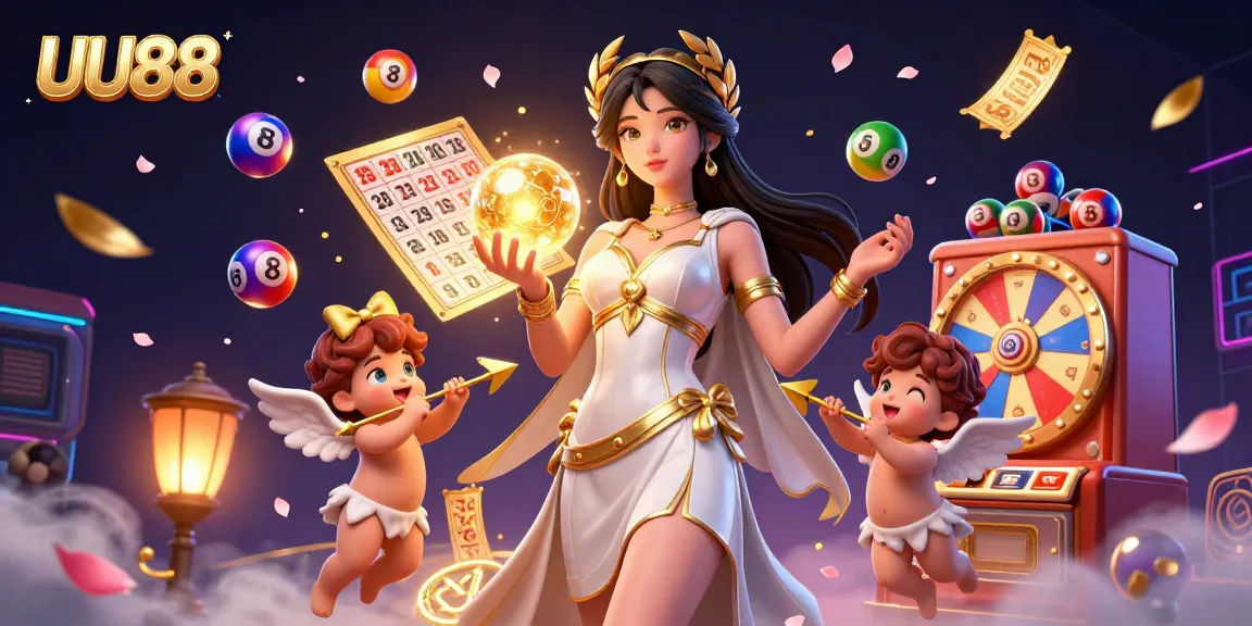 Engage with winning moments at UU88, featuring a vibrant 3D illustration of a goddess and gambling elements.