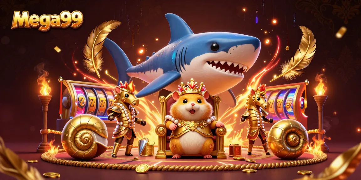 Spin the reels at mega99 for thrilling jackpots in a vibrant, action-packed 3D casino scene.