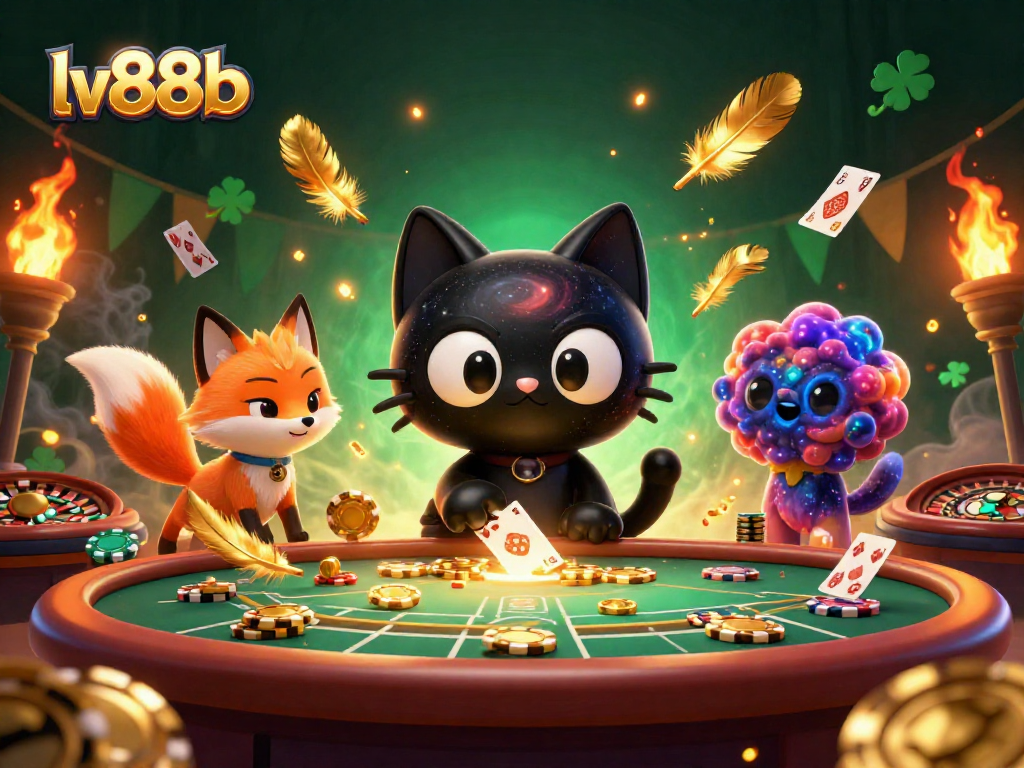 Spin and win with lv88b at a cosmic casino featuring a playful black hole cat and vibrant fox!