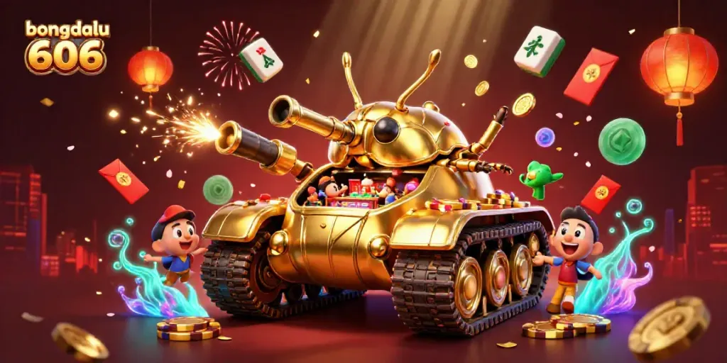 Experience the thrilling world of bongdalu 606 with a stunning 3D casino tank illustration showcasing mini games and celebratory elements.