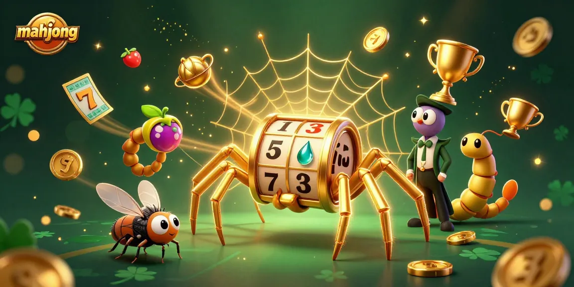 Experience thrilling mahjong gaming with a golden spider spinning slot reels amidst dynamic casino elements.