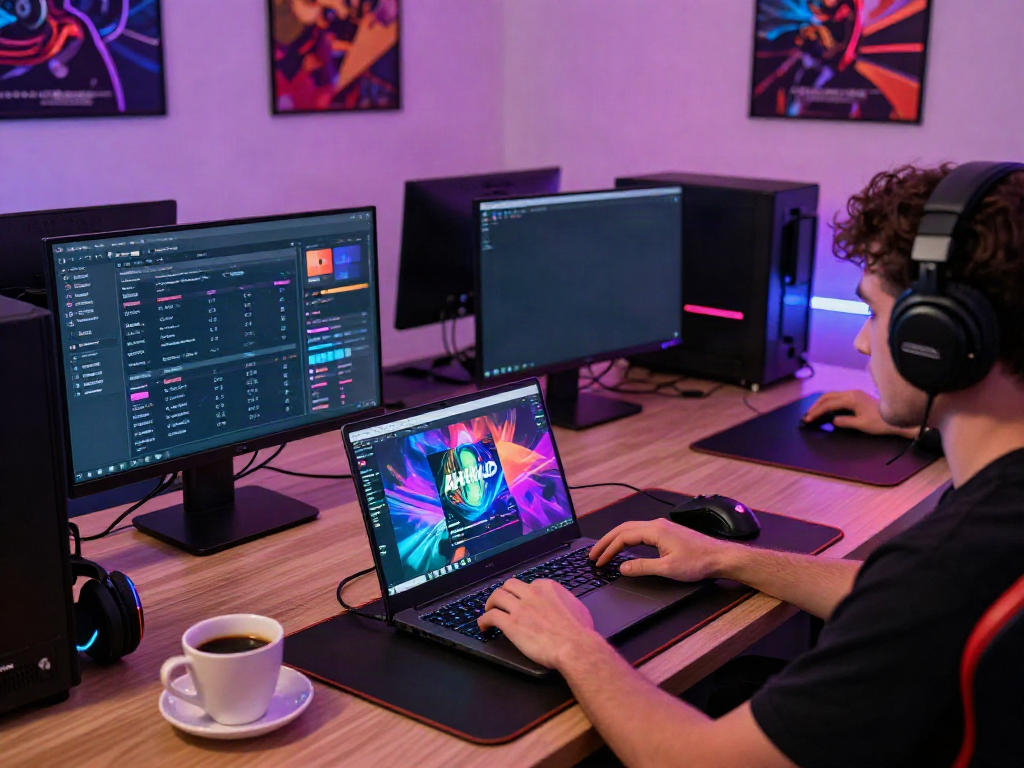Engaged user exploring AHHA4D online gaming platform, showcasing vibrant interface and gaming setup.