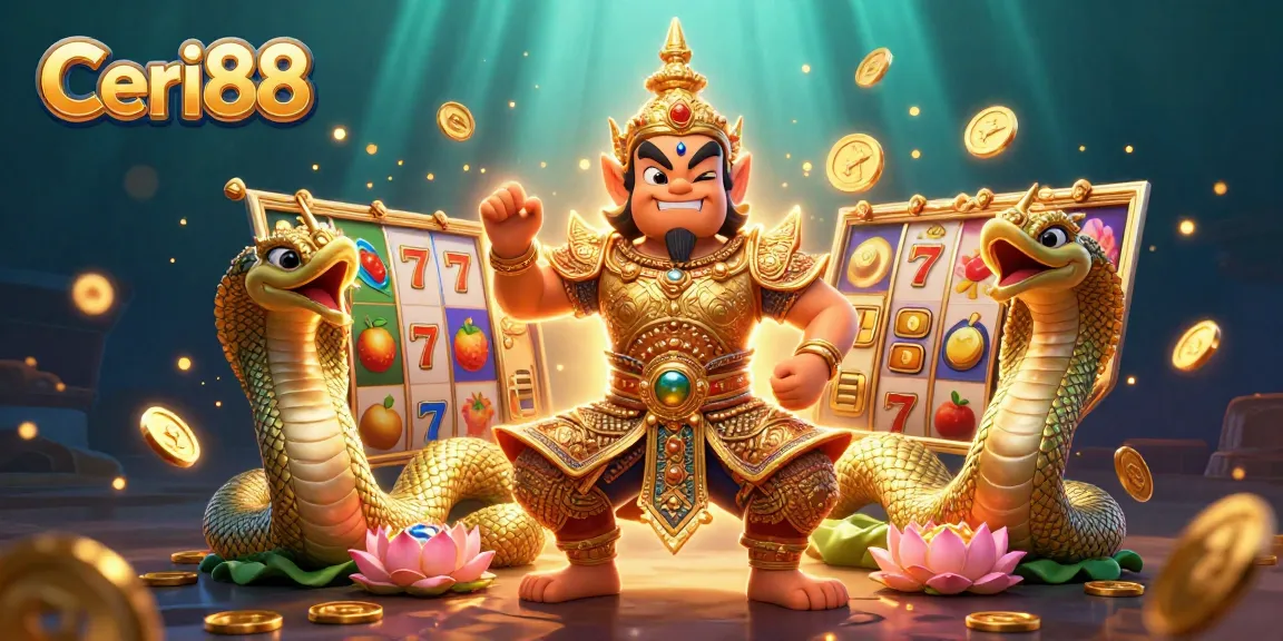 Ceri88 memicu jackpot di mesin slot dengan simbol keberuntungan bersinar di latar belakang.