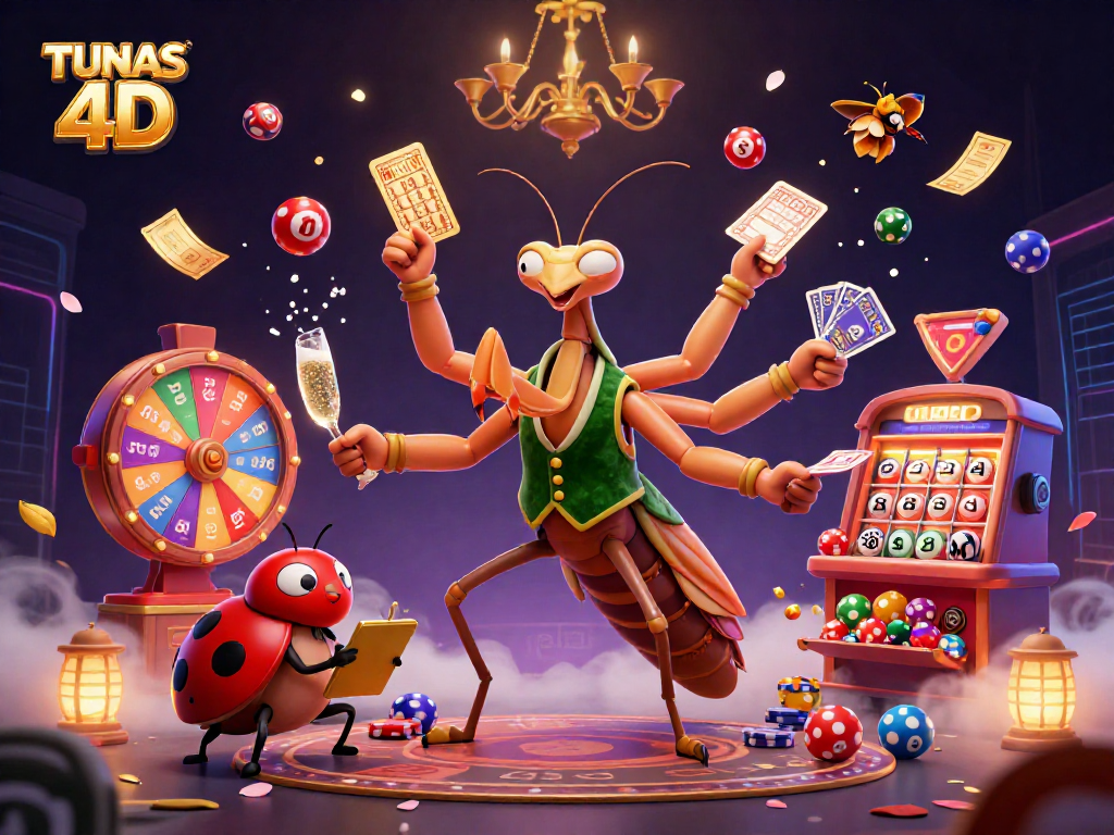 Experience the thrilling gameplay of TUNAS 4D with vibrant lottery elements and dynamic characters.