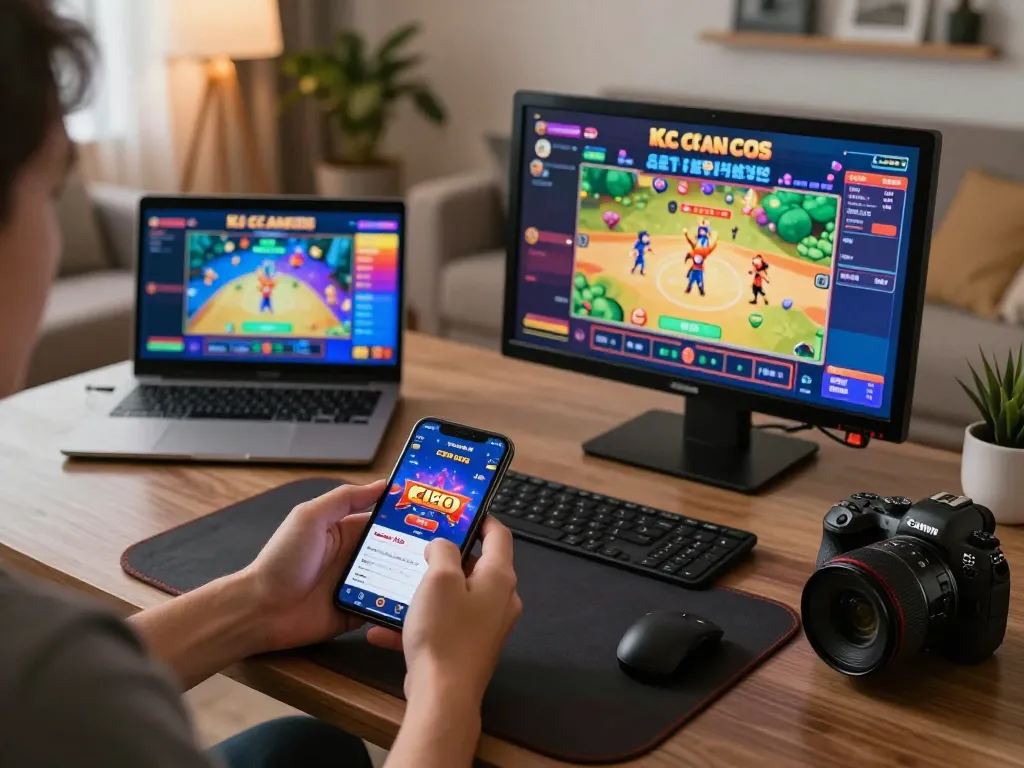 Person engaging with the KJC casino app on a smartphone, showcasing digital gaming lifestyle.