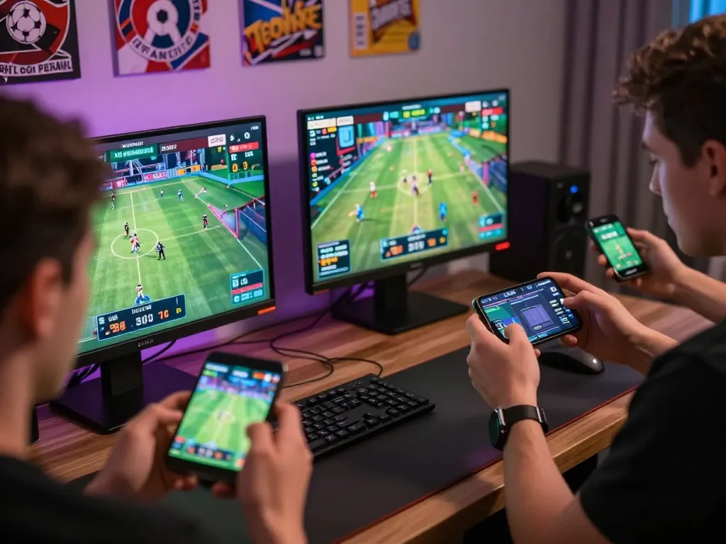 LGO GOAL players enjoying live sports betting action on mobile devices with vibrant odds display