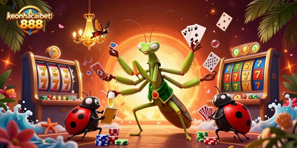Engage with keonhacaibet888's vibrant casino scene featuring multi-tasking characters and dynamic elements.