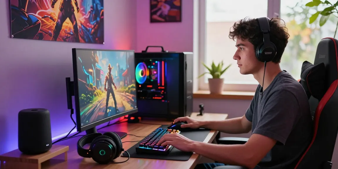 Ruang kerja gamer dengan ligagalaxy menghiasi desktop, perangkat gaming modern, dan pencahayaan RGB