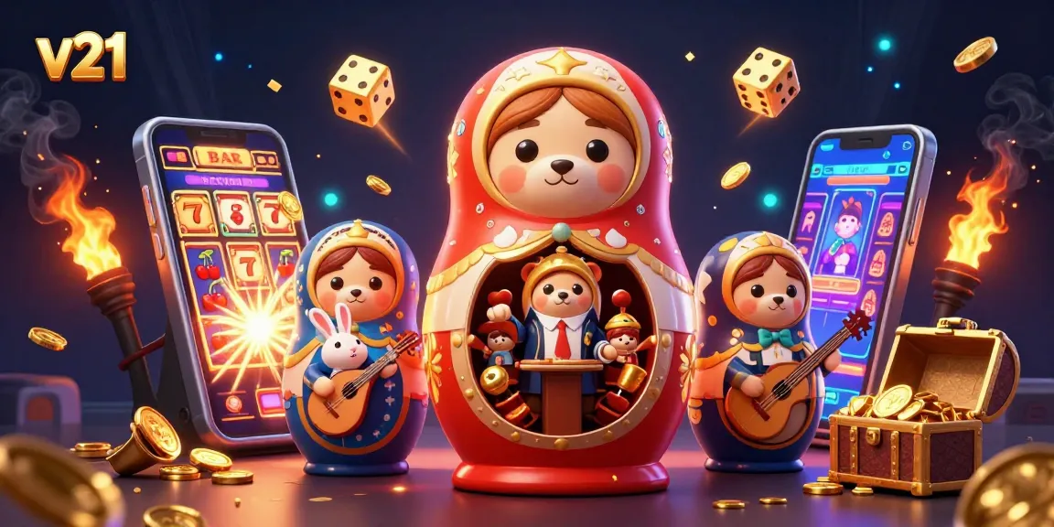 Mengungkap peluang jackpot menarik dalam gambar v21 dengan boneka Matryoshka dan dealer kasino.